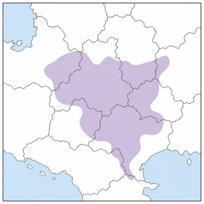 A shaded ethnic homeland crosses the borders of several neighboring countries.