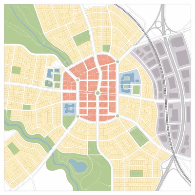 Color-coded city map showing separated land-use zones.
