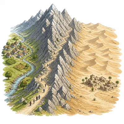 Mountains and desert separating two communities.