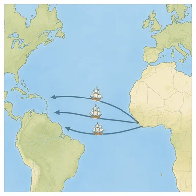 Simplified map showing forced movement across the Atlantic from West Africa to the Americas.