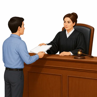 A citizen brings a law document to a court for review.