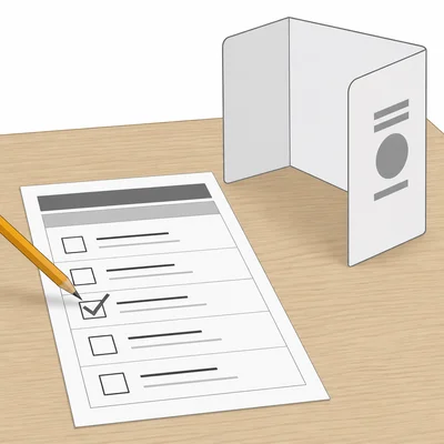 A generic ballot with checkboxes and a pencil marking a choice.