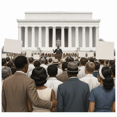 A peaceful crowd gathered near the Lincoln Memorial for a civil rights march.