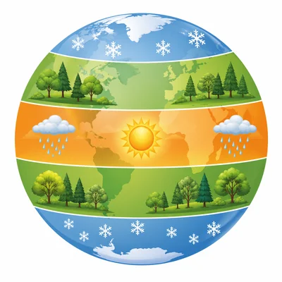 Globe divided into polar, temperate, and tropical climate bands.