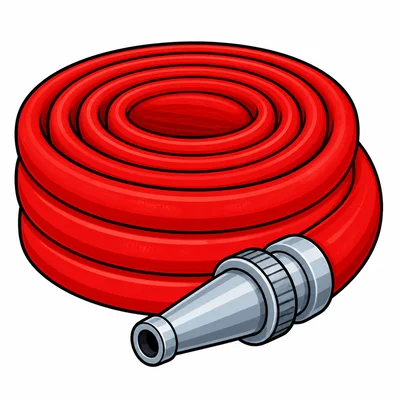 A coiled fire hose with a nozzle.