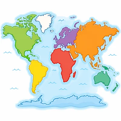 A colorful world map showing the continents.
