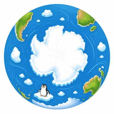 Antarctica shown at the South Pole.