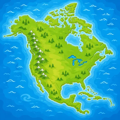 North America surrounded by oceans.