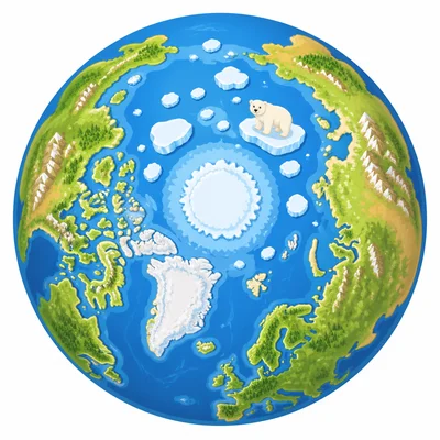 The Arctic Ocean shown around the North Pole.