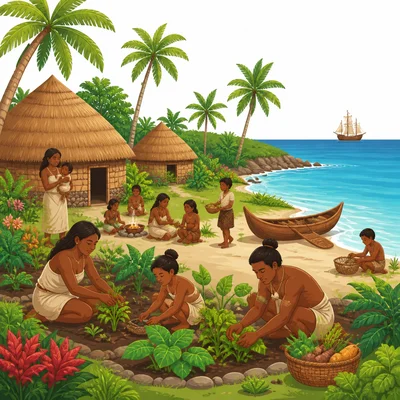 An Indigenous Caribbean community lives on an island as a ship appears far away.