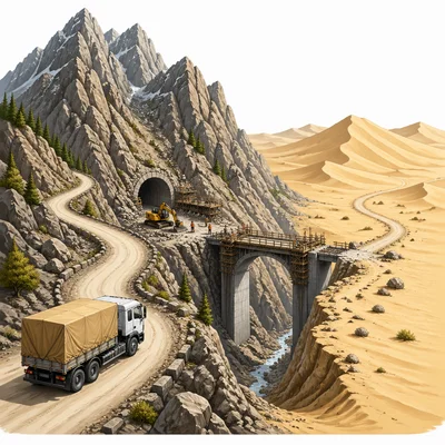 Mountains and desert make a cargo trade route difficult.