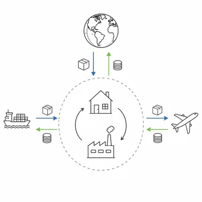 Imports and exports connect the domestic circular flow to the rest of the world.
