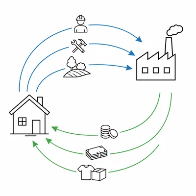 A household supplies resources to a firm and receives income and goods in return.