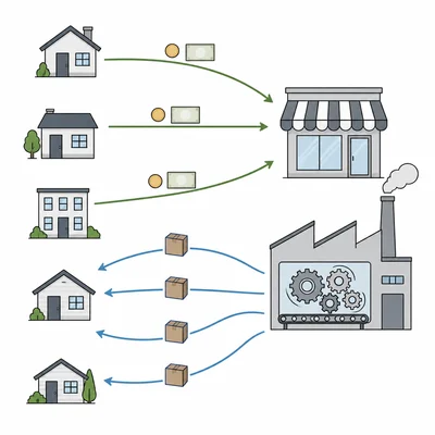 Household consumption spending flows to firms and supports production of goods.