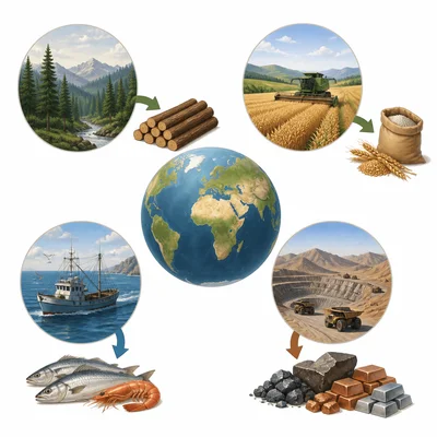 Different landscapes provide different resources that countries may export.