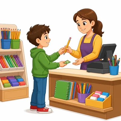 A person buying a pencil at a store.