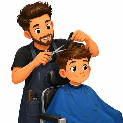 A barber cutting a customer's hair.