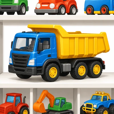 A toy truck for sale on a store shelf.