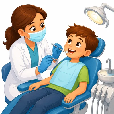 A dentist checking a child's teeth.