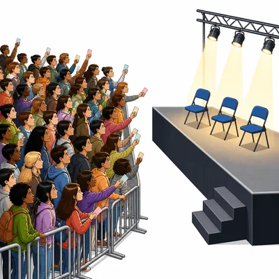 A large crowd wants concert tickets, but only a few seats are available.