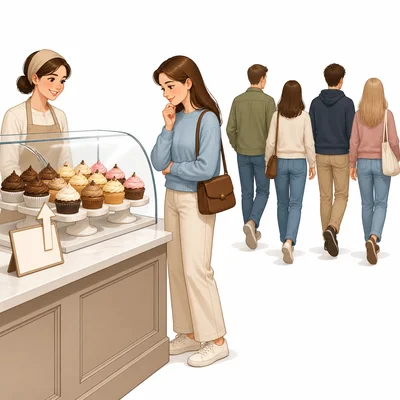 Customers walk away from cupcakes after the price goes up.