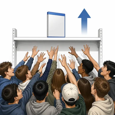 Many shoppers reach for a popular video game on a store shelf.