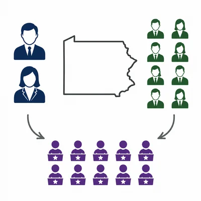 Two senator icons and eight representative icons combine into ten electoral vote tokens.