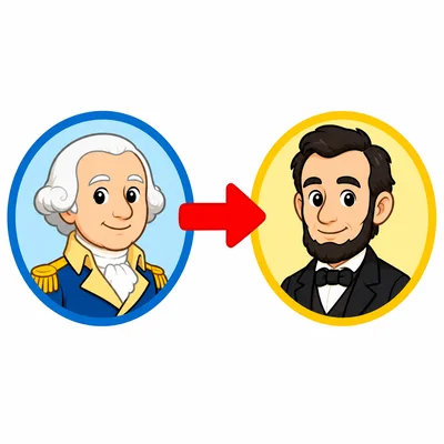George Washington shown before Abraham Lincoln on a simple timeline.