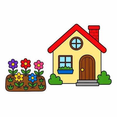 Map with a garden to the left of a house.