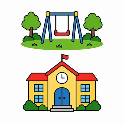 Map with a playground above a school.