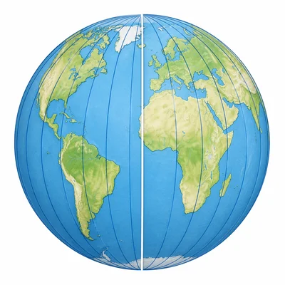 Globe showing vertical longitude lines.