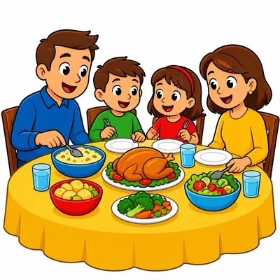 A family sharing a special meal at a table