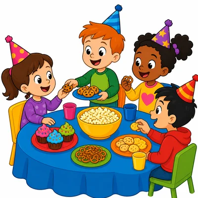 Children sharing snacks at a classroom party