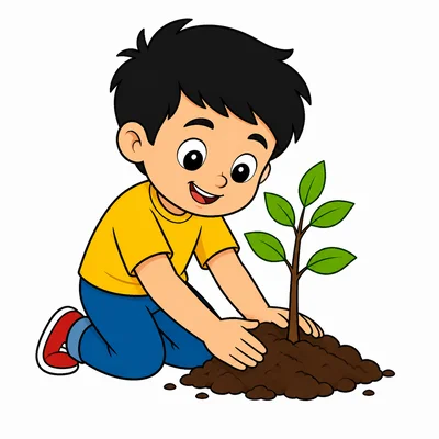 A child planting a small tree sapling