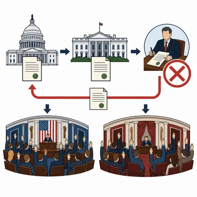 A president rejects a bill, and Congress votes again to try to override the veto.