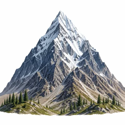 A tall mountain with steep sides and a snowy peak.