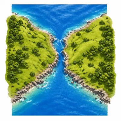 A narrow strip of water between two pieces of land.