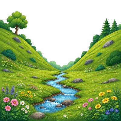 A low area between hills.