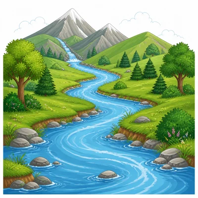 A winding river flowing across land.