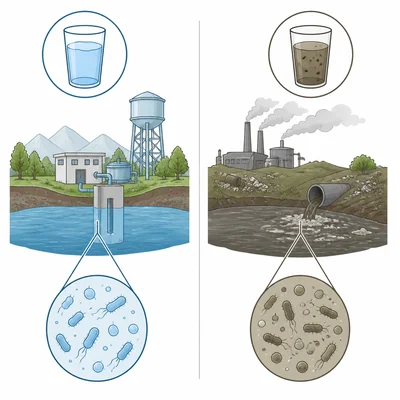 Comparison of clean water access and polluted water sources.