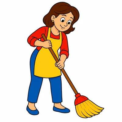 An adult sweeping the floor