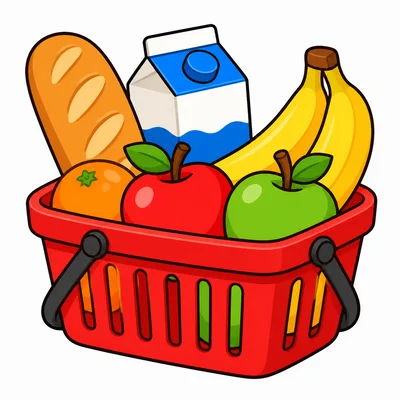A grocery basket filled with food.