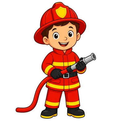 A friendly firefighter in red gear.
