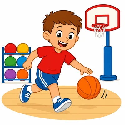 A child exercising in a school gym.