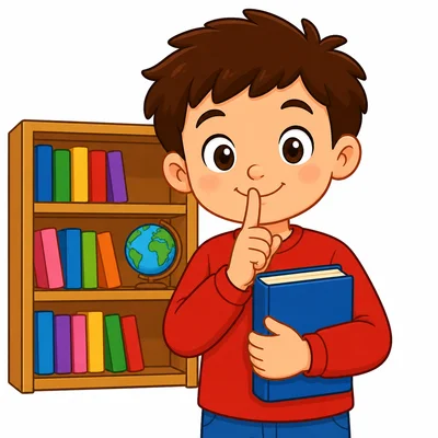 A child quietly holding a book in a library.