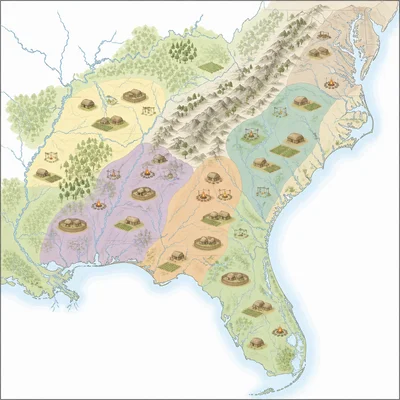 Map of Native American homelands in the southeastern United States before removal.