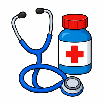 A stethoscope and medicine bottle.