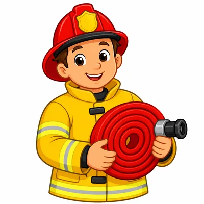 A friendly firefighter holding a fire hose.