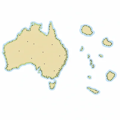 Australia compared with small Pacific islands, showing differences in land area and population distribution.