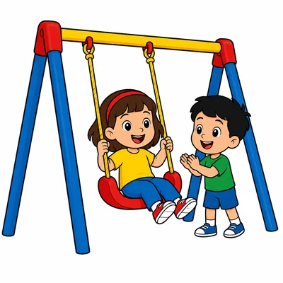 Two children take turns using a swing